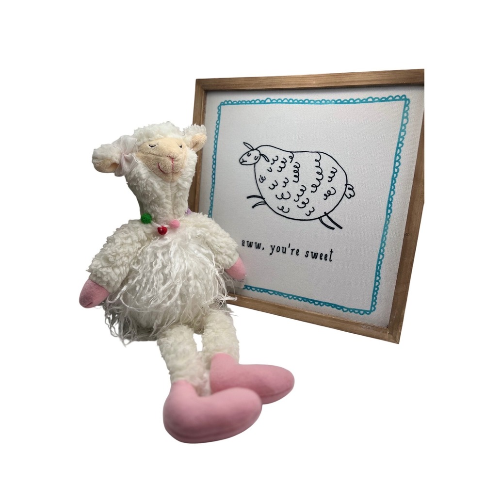 Midwest-CBK Plush Lamb & Creative Co-Op Aww You're Sweet Wood Framed Wall Art